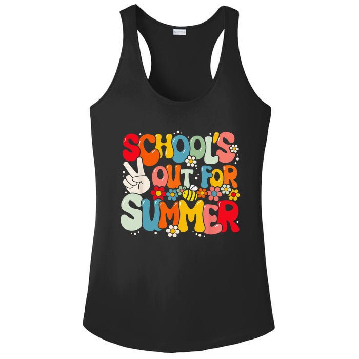 Retro Groovy School's Out For Summer Graduation Teacher Ladies PosiCharge Competitor Racerback Tank