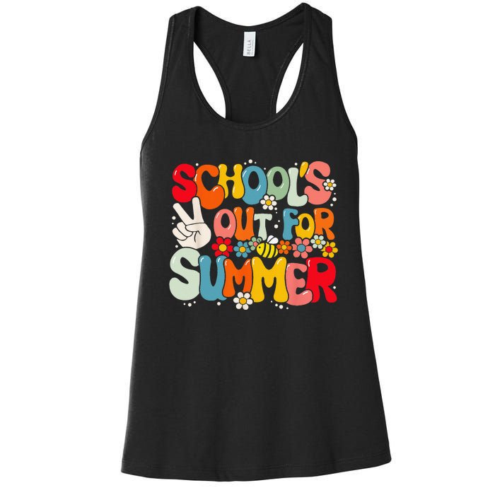 Retro Groovy School's Out For Summer Graduation Teacher Women's Racerback Tank