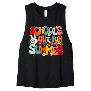 Retro Groovy School's Out For Summer Graduation Teacher Women's Racerback Cropped Tank