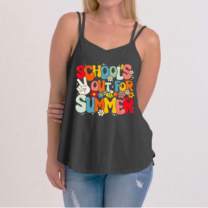 Retro Groovy School's Out For Summer Graduation Teacher Women's Strappy Tank