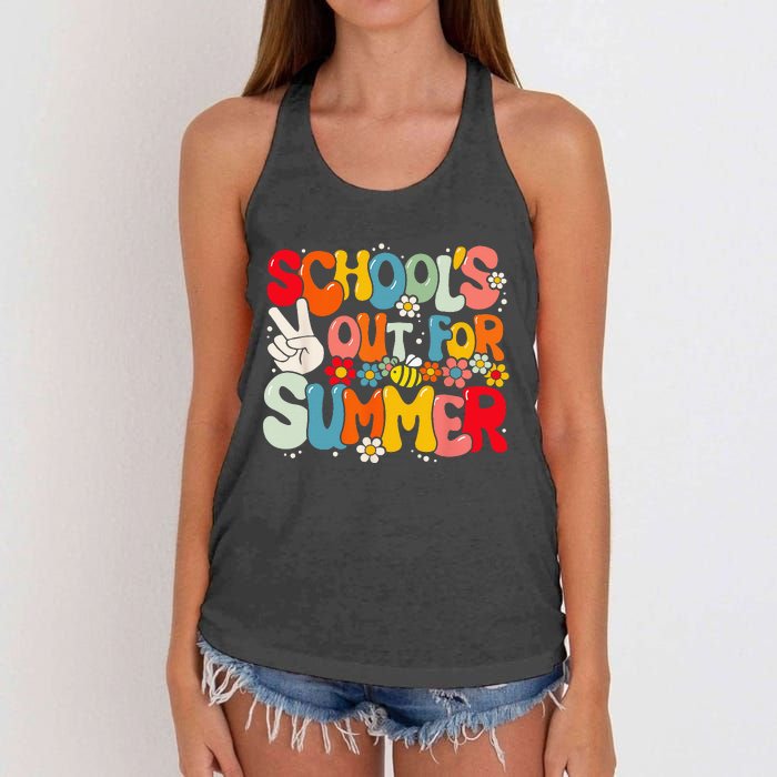 Retro Groovy School's Out For Summer Graduation Teacher Women's Knotted Racerback Tank