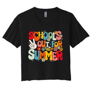 Retro Groovy School's Out For Summer Graduation Teacher Women's Crop Top Tee