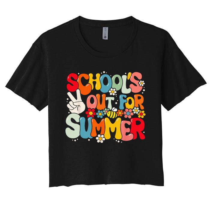 Retro Groovy School's Out For Summer Graduation Teacher Women's Crop Top Tee