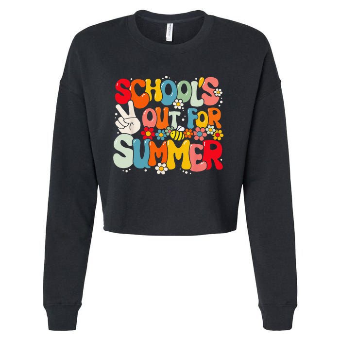 Retro Groovy School's Out For Summer Graduation Teacher Cropped Pullover Crew