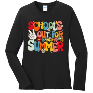 Retro Groovy School's Out For Summer Graduation Teacher Ladies Long Sleeve Shirt