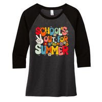 Retro Groovy School's Out For Summer Graduation Teacher Women's Tri-Blend 3/4-Sleeve Raglan Shirt