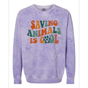 Retro Groovy Saving Animals Is Cool Veterinarian Vet Tech Colorblast Crewneck Sweatshirt