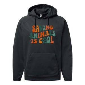 Retro Groovy Saving Animals Is Cool Veterinarian Vet Tech Performance Fleece Hoodie