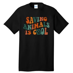 Retro Groovy Saving Animals Is Cool Veterinarian Vet Tech Tall T-Shirt