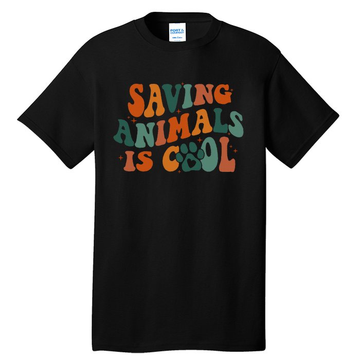 Retro Groovy Saving Animals Is Cool Veterinarian Vet Tech Tall T-Shirt