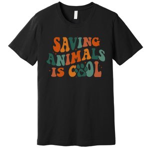 Retro Groovy Saving Animals Is Cool Veterinarian Vet Tech Premium T-Shirt