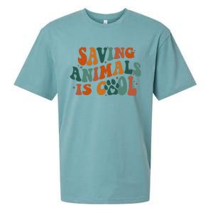 Retro Groovy Saving Animals Is Cool Veterinarian Vet Tech Sueded Cloud Jersey T-Shirt