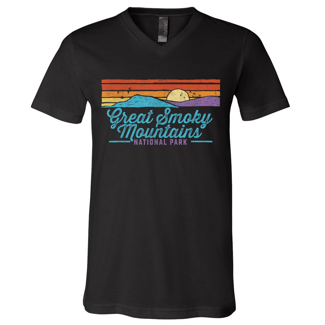 Retro Great Smoky Mountains National Park V-Neck T-Shirt
