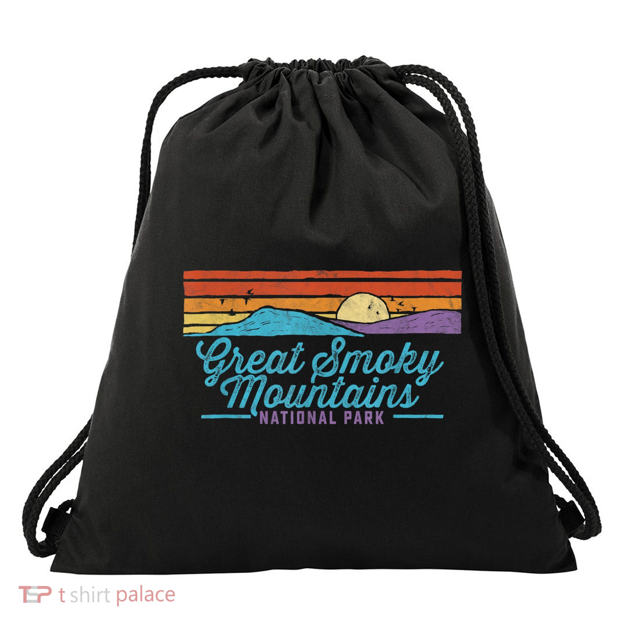 Retro Great Smoky Mountains National Park Drawstring Bag