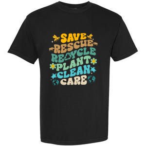 Retro Groovy Save Bees Rescue Animals Recycle Fun Earth Day Garment-Dyed Heavyweight T-Shirt