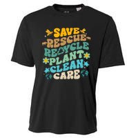 Retro Groovy Save Bees Rescue Animals Recycle Fun Earth Day Cooling Performance Crew T-Shirt