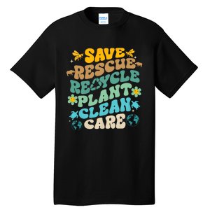 Retro Groovy Save Bees Rescue Animals Recycle Fun Earth Day Tall T-Shirt