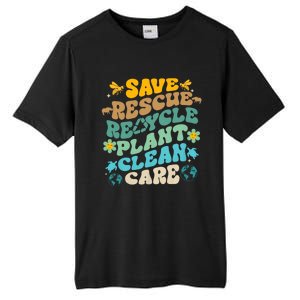 Retro Groovy Save Bees Rescue Animals Recycle Fun Earth Day Tall Fusion ChromaSoft Performance T-Shirt