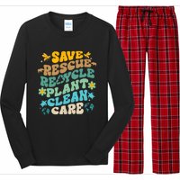 Retro Groovy Save Bees Rescue Animals Recycle Fun Earth Day Long Sleeve Pajama Set