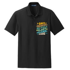 Retro Groovy Save Bees Rescue Animals Recycle Fun Earth Day Dry Zone Grid Polo