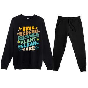 Retro Groovy Save Bees Rescue Animals Recycle Fun Earth Day Premium Crewneck Sweatsuit Set