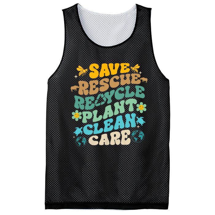 Retro Groovy Save Bees Rescue Animals Recycle Fun Earth Day Mesh Reversible Basketball Jersey Tank