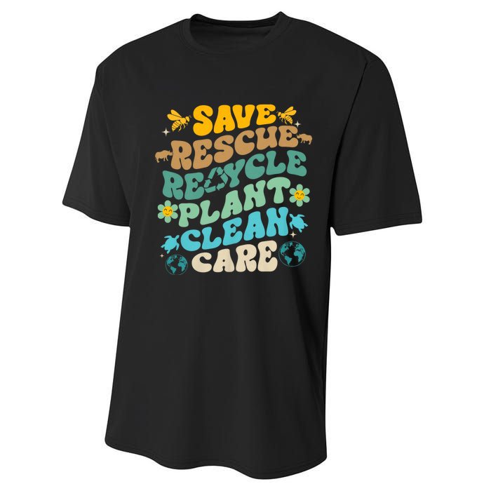 Retro Groovy Save Bees Rescue Animals Recycle Fun Earth Day Performance Sprint T-Shirt