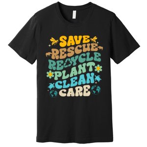 Retro Groovy Save Bees Rescue Animals Recycle Fun Earth Day Premium T-Shirt