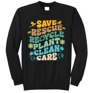 Retro Groovy Save Bees Rescue Animals Recycle Fun Earth Day Tall Sweatshirt