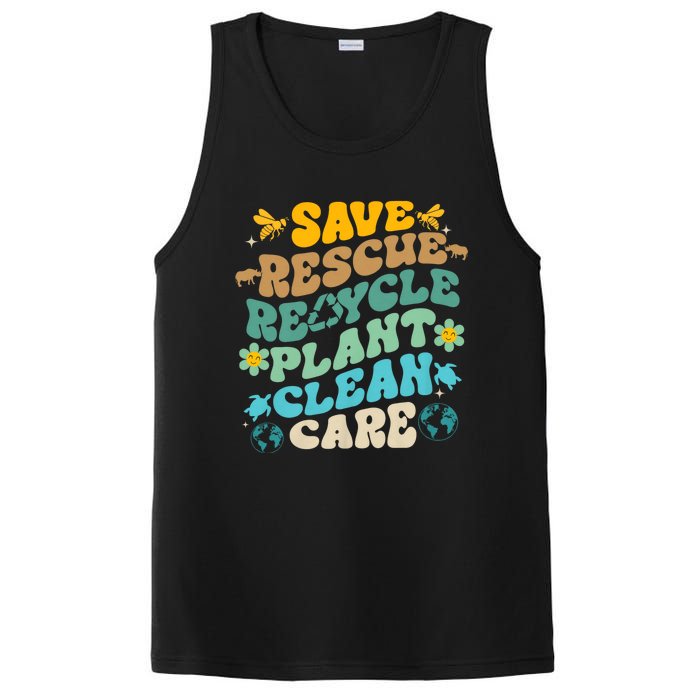 Retro Groovy Save Bees Rescue Animals Recycle Fun Earth Day PosiCharge Competitor Tank