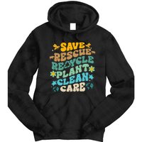 Retro Groovy Save Bees Rescue Animals Recycle Fun Earth Day Tie Dye Hoodie