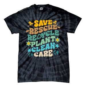 Retro Groovy Save Bees Rescue Animals Recycle Fun Earth Day Tie-Dye T-Shirt