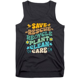 Retro Groovy Save Bees Rescue Animals Recycle Fun Earth Day Tank Top