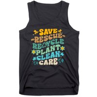 Retro Groovy Save Bees Rescue Animals Recycle Fun Earth Day Tank Top