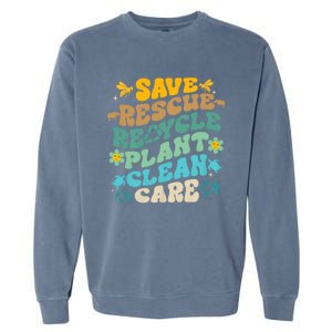 Retro Groovy Save Bees Rescue Animals Recycle Fun Earth Day Garment-Dyed Sweatshirt