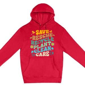 Retro Groovy Save Bees Rescue Animals Recycle Fun Earth Day Premium Pullover Hoodie