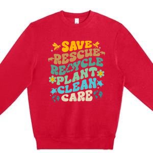 Retro Groovy Save Bees Rescue Animals Recycle Fun Earth Day Premium Crewneck Sweatshirt