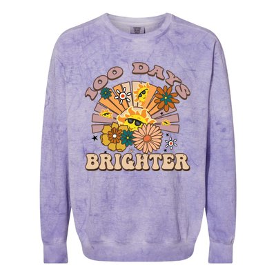 Retro Groovy Sunshine 100 Days Brighter Gift Colorblast Crewneck Sweatshirt