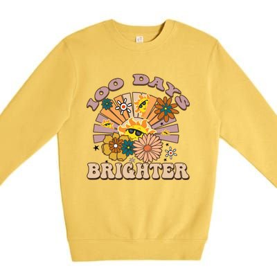 Retro Groovy Sunshine 100 Days Brighter Gift Premium Crewneck Sweatshirt