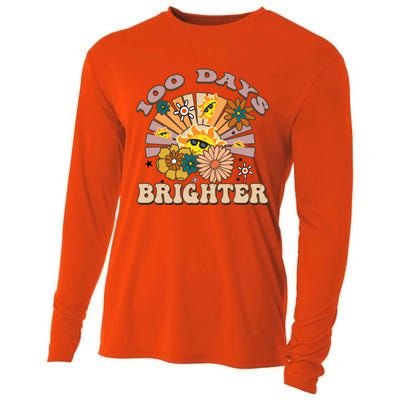 Retro Groovy Sunshine 100 Days Brighter Gift Cooling Performance Long Sleeve Crew