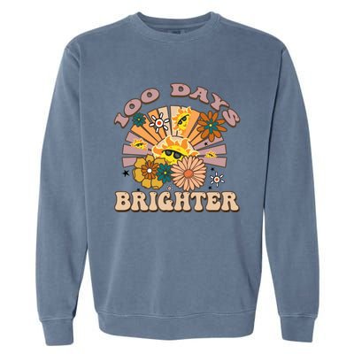 Retro Groovy Sunshine 100 Days Brighter Gift Garment-Dyed Sweatshirt