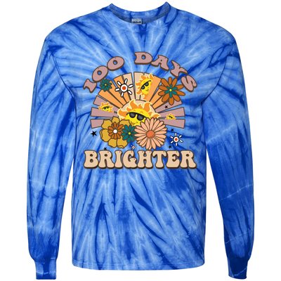 Retro Groovy Sunshine 100 Days Brighter Gift Tie-Dye Long Sleeve Shirt