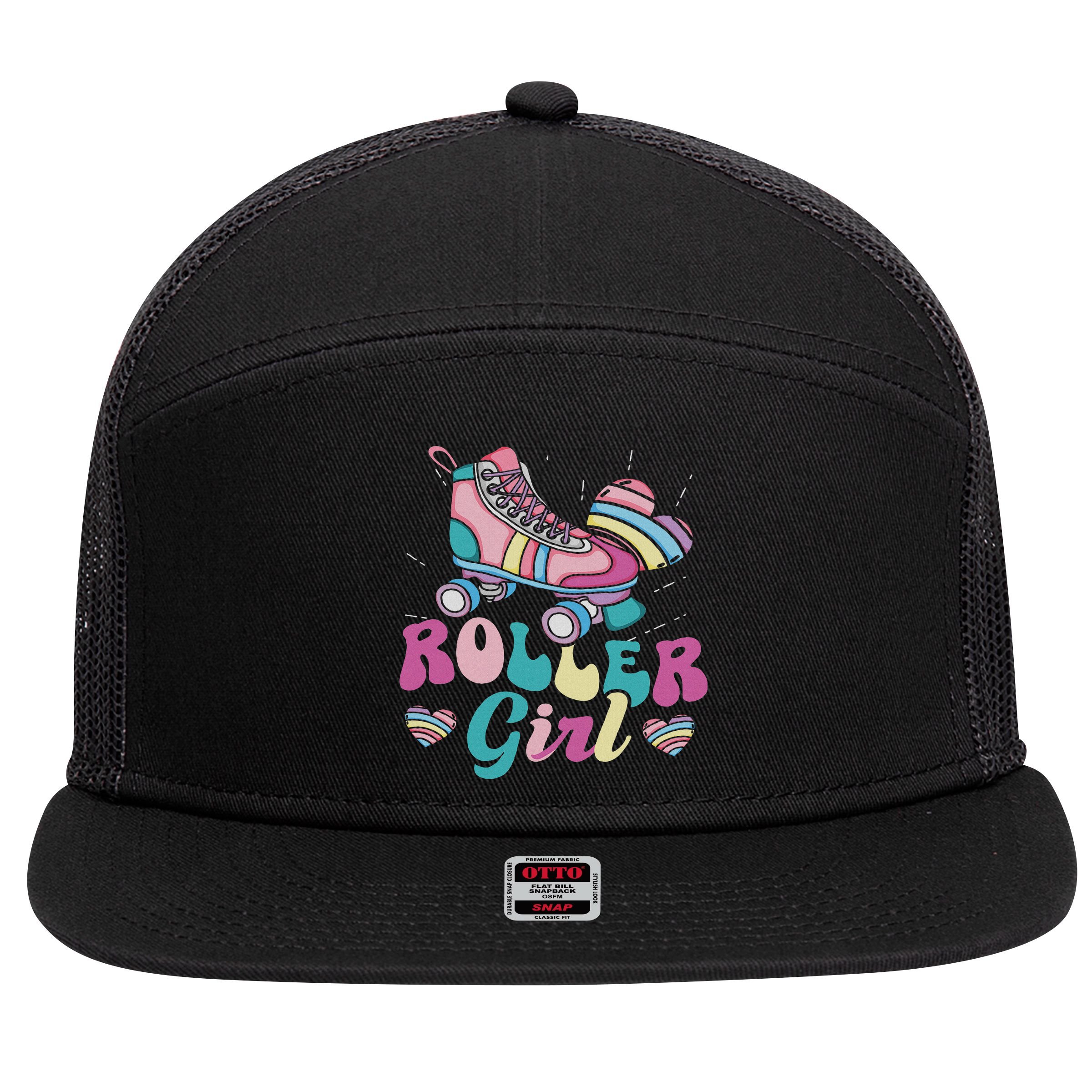 Roller Girl Skater Skating Retro Vintage 70s 80s 90s Skates 7 Panel Mesh Trucker Snapback Hat