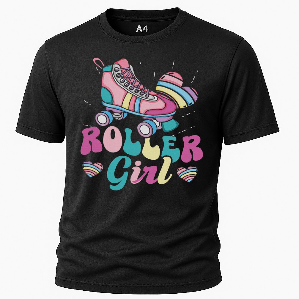 Roller Girl Skater Skating Retro Vintage 70s 80s 90s Skates Cooling Performance Crew T-Shirt