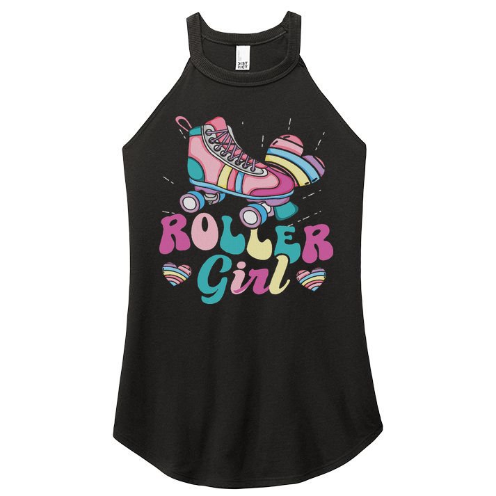 Roller Girl Skater Skating Retro Vintage 70s 80s 90s Skates Women's Perfect Tri Rocker Tank