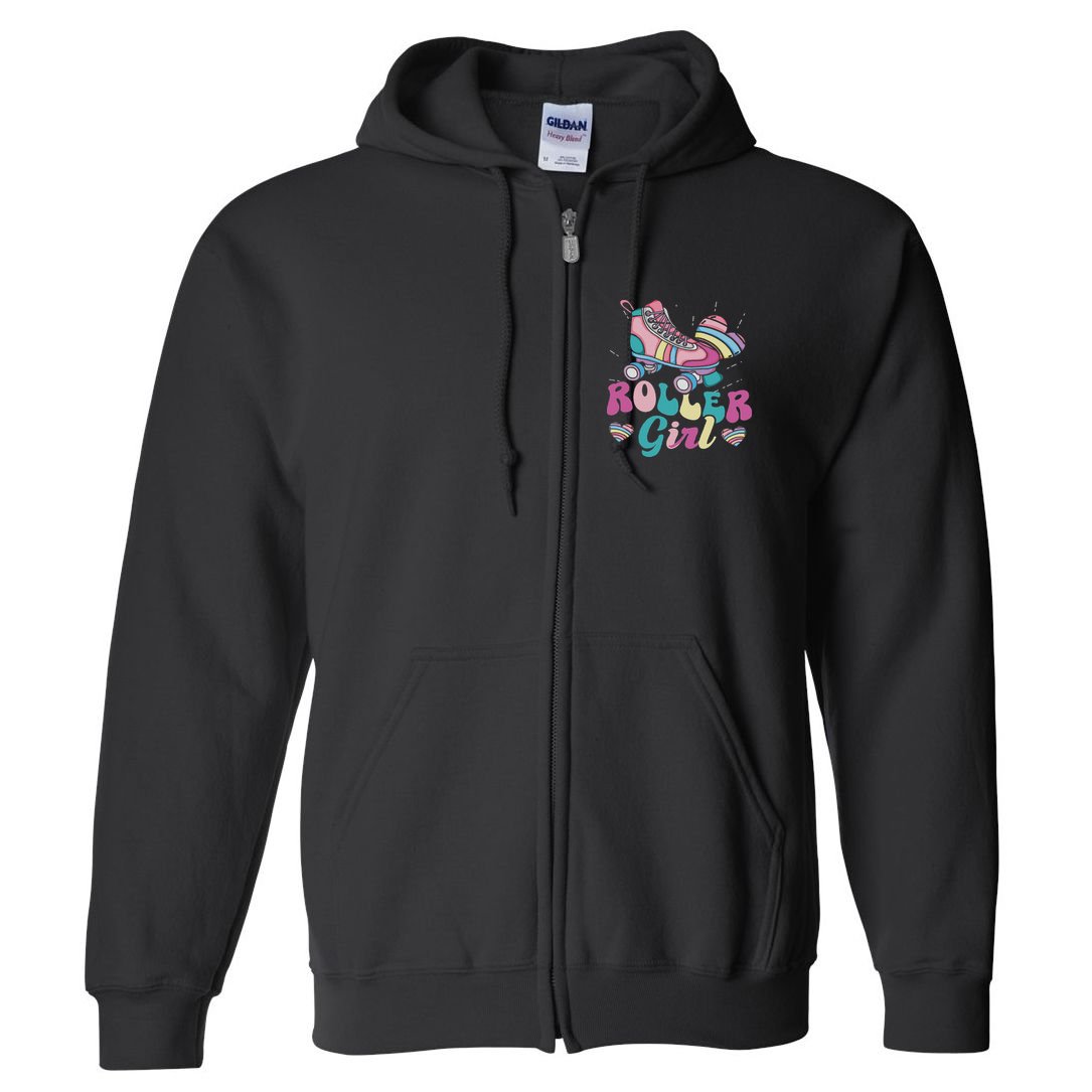 Roller Girl Skater Skating Retro Vintage 70s 80s 90s Skates Full Zip Hoodie