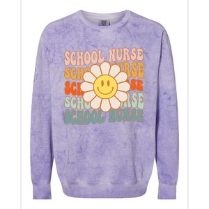 Retro Groovy School Nurse Flower Funny Back To School Gift Colorblast Crewneck Sweatshirt