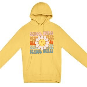 Retro Groovy School Nurse Flower Funny Back To School Gift Premium Pullover Hoodie