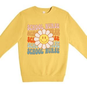 Retro Groovy School Nurse Flower Funny Back To School Gift Premium Crewneck Sweatshirt