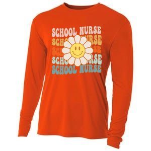 Retro Groovy School Nurse Flower Funny Back To School Gift Cooling Performance Long Sleeve Crew